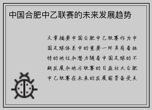 中国合肥中乙联赛的未来发展趋势